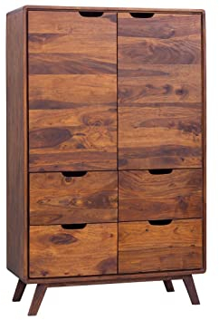 MASSIVMOEBEL24.DE | MALMÖ 2 - Massive Kommode | walnuss - lackiert | hoch | Sheesham-Holz (Palisander) | 90x40x145 | 2 Türen - 4 Schubladen | grifflos | Sideboard