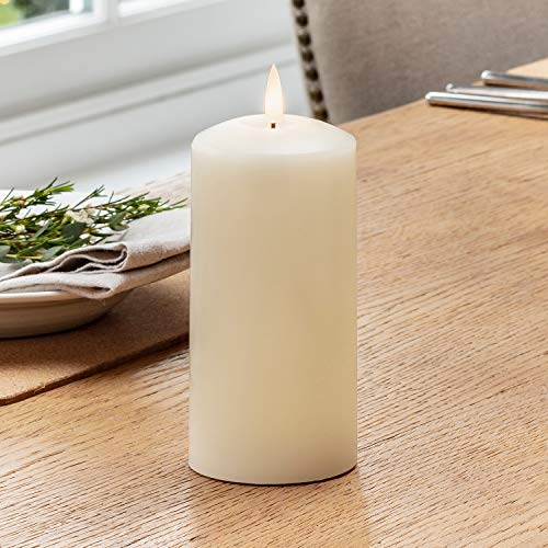 Lights4fun Set of 3 Large TruGlow® Pillar Candles Battery LED Flameless with Timer Real Ivory Wax 15cm