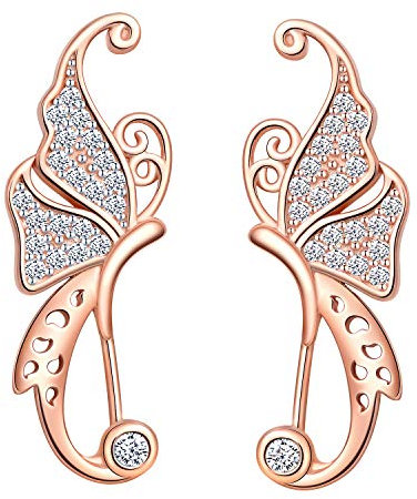 Yumilok Damen Ohrstecker Knorpel Schmuck Ohrklemme Ohrringe Ohrclip 925er Sterling Silber Schmetterling Mädchen-Ohrstecker Roségold Zirkonia