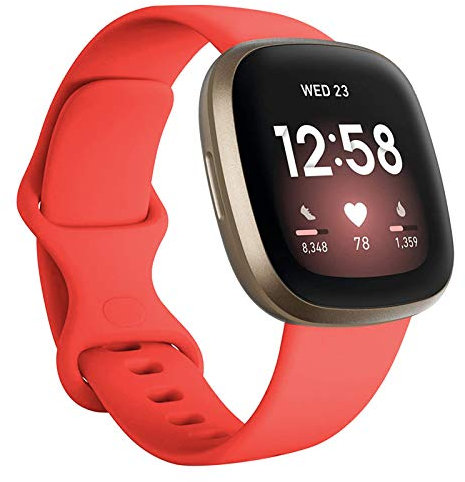 FunBand kompatibel mit Fitbit Versa 4 /Fitbit Versa 3 /Sense Armband, Weiche Silikon Sport Ersatzarmband Ersatz Band für Fitbit Versa 4 /Fitbit Versa 3 /Sense Smart Watch (1 Packung,Orange Rot)