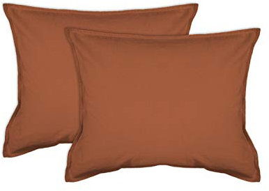jilda-tex 2er Pack Zierkissenhülle Stone-Washed Renforce Lissabon 100% Bio-Baumwolle Knitterlook Stehsaum Bügelfrei Uni Leinen-Optik Bügelfrei GOTS Made in Green (Terrakotta, 2X 45 x 45 cm)