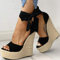 DQS Marque 2020 Plate-Forme Sexy compensées Talons Hauts Chaussures Sandales Femmes Paille fête d'été Cheville-Wrap Chaussures Femme Sandales