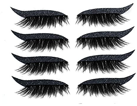 Ciglia Finte Adesivi Per Ciglia, 4 Paia Di Eyeliner E Adesivi Per Ciglia Riutilizzabile, 3D Ciglia Finte Naturali E Soffici, Glitter Eyeliner Adesivi Per Ciglia Trucco Degli Occhi Per Le Donne