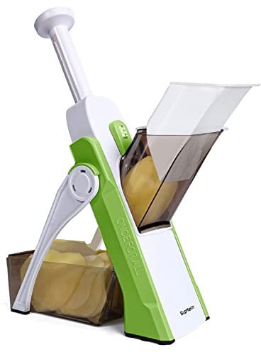 ONCE FOR ALL's Cortador de Verdura seguro, Multifuncional de Mandolina de Cocina Manual, Cuchillas de acero construidas, Artefacto de picar cocina para patata, Para el Chef y el Hogar