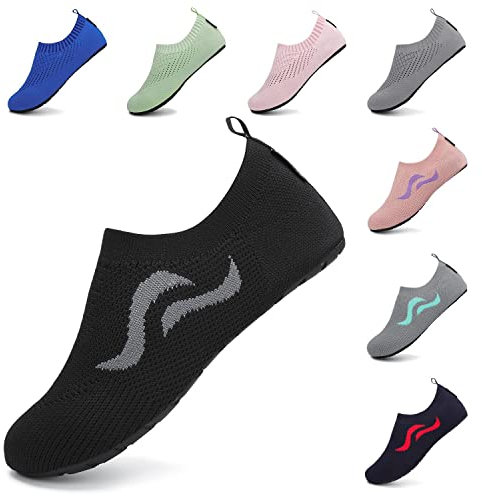 SAGUARO Femme Chaussures d'eau Homme Chaussures de Plage Unisexe Chaussures Aquatiques Respirant Séchage Rapide Chaussures de Natation Noir 40/41 EU