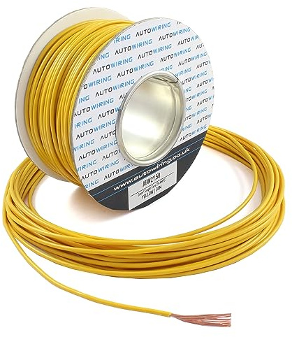 Autowiring 25 AMP Nominale 2mm² Singolo Core Stranded Rame Cavo 12v 24v Sottile Parete Filo (10M 20M 50M 100M) (GIALLO, 20M Coil)