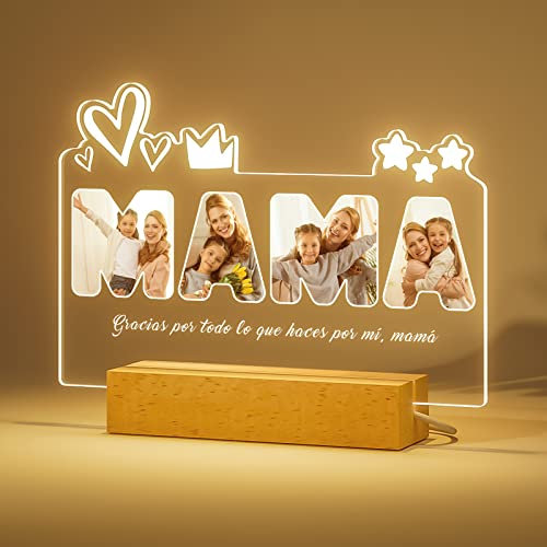 Bemaystar Día de la Madre, Lampara Personalizada con tu Foto, 3D Led 22x15cm con Fotos y Textos, Mama Regalo Original para Cumpleaños, Navidad, Acción de Gracias
