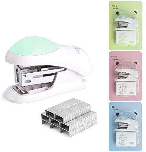 NEBURORA Mini Mühelose Desktop Hefter mit 400 Standard 26/6 Heftklammern, 2–24 Blatt Kapazität, Inklusive Integriertem Heftklammerentferner, Mini Süßes Tacker für Schüler, 3 Farboptionen(Grün)