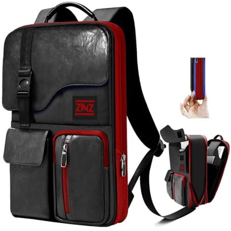 ZINZ Schlanker und Erweiterbarer Laptop Rucksack 15,6 Zoll, Wasserabweisend, Diebstahlsicherer Tagesrucksack für Männer und Frauen, Schwarz Rot