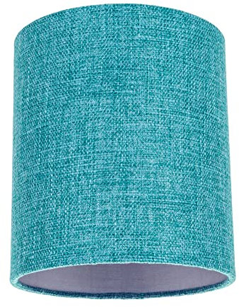 Happy Homewares Modern and Sleek Teal Linen Fabric Small Cylindrical Lamp Shade 60w Maximum | 16cm Width | for Table Lamp, Wall or Pendant | Inner Silver Satin Lining