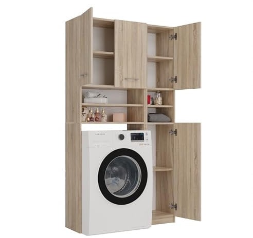 CDF Hochschrank MARPOL | Farbe: Eiche Sonoma | Modernes Badregal | Stauraumschrank | Geräumige Einlegeböden | Türen | Einfache Montage | Stilvolle Griffe