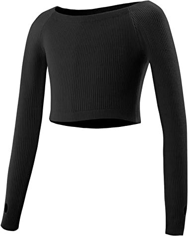 SEAUR Ballett Wickeljacke Mädchen Langarm Strickjacke Tanz Ballettjacke Gymnastik Yoga Bolero Tanzpullover Top - B Schwarz - M