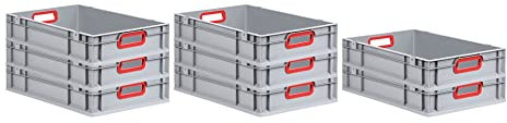 PROREGAL SuperSparSet 8x Eurobox NextGen Color | HxBxT 12x40x60cm | 23 Liter | Griffe rot offen | Glatter Boden | Eurobehälter, Transportbox, Transportbehälter, Stapelbehälter