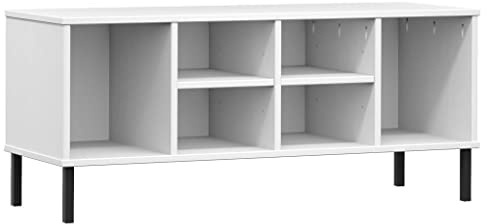 vidaXL Shoe Rack with Metal Legs White 106x35x45 cm Solid Wood OSLO