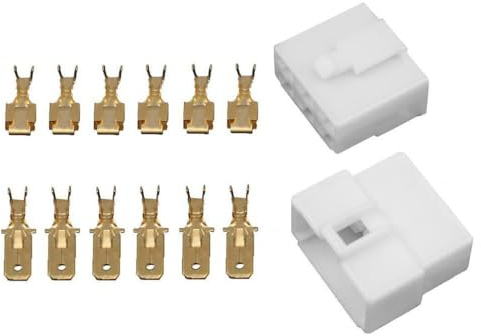 10x Flachstecker Gehäuse 6 Polig inkl. 6,3mm Flachstecker & Flachsteckhülsen | Auswahl: 1-12 Polig - 6,3mm oder 2,8mm| Weiß | KFZ Maschinen Stecker
