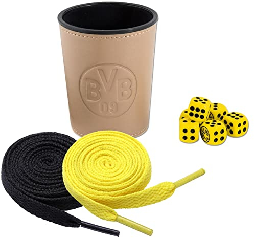 King of Trade BVB Würfelbecher Set + 2 Paar Fan-Schnürsenkel