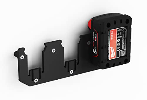 NewGround Designs Soporte de pared para baterías adecuado para baterías Milwaukee M18 / 18V / soporte de pared para baterías (3 baterías) incl. tornillos y tacos [MADE IN GERMANY].