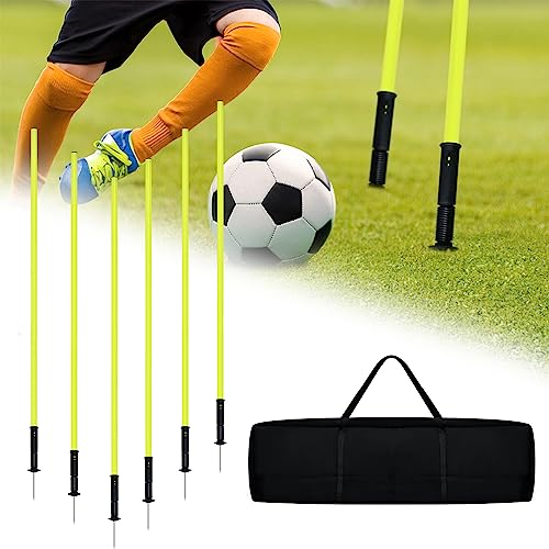 JOIEYOU Slalomstangen 1,5m Fussball Set Slalom Stangen 6er Trainingsstangen Agility Set Für Hunde mit Federgelenk Trainingszubehör für Koordinationstraining- Gelb