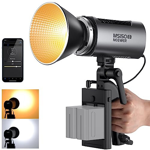 NEEWER MS150B 130W Bi Farbe LED Video Licht,Mini COB Tragbare Fotografie Beleuchtung mit App Steuerung, 2,4G Modus,Bowens Halterung, 200000 lux/0,5m,2700K-6500K, 2 Stromversorgungsoptionen EU Stecker