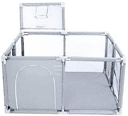 YAZOCO Laufstall Baby,122X180cm Mobiler Zaun Indoor and Outdoor Baby Playpen with Laufstall Baby Playpens with Breathable Mesh and Zip Door Mobiler Zaun (grau 128X128cm)