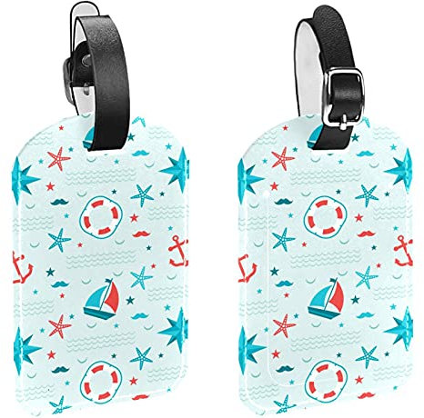Gepäckanhänger, nautischer Anker, Rettungsring, Seestern, PU-Leder, Gepäckanhänger, Reise-ID-Taschen-Etikett, mit Sichtschutz, 2 Stück