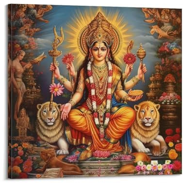 YBHF Poster Hinduismus, Hinduismus, Göttin Aadi Shakti, Wandkunstdruck, Retro-Ästhetik, Raumdekoration, Bürodekoration, 30 x 30 cm, Rahmenstil