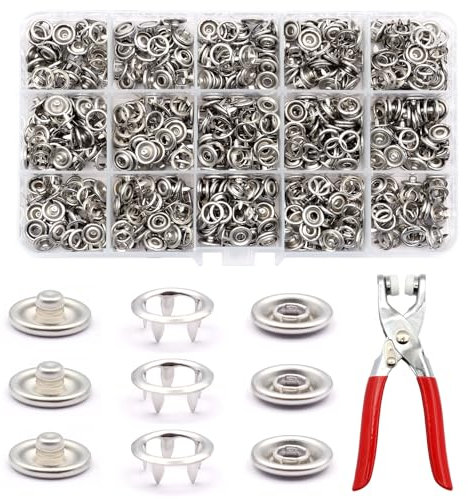 ZYKORT 250 Sets Botones de Presion Metalicos, 9.5 mm Plata Corchetes de Presion Metalicos, Botones de Presion con Alicates para Ropa de Bebé, Tela, Bolso de Bricolaje, Vaquero