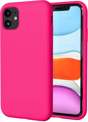 TAXXOE Silicone Case with iPhone 11 Case Soft Ultra Slim Protective Shockproof Liquid Silicone Phone Case,Anti-Scratch Microfiber Lining,6.1 inch-Bright Pink