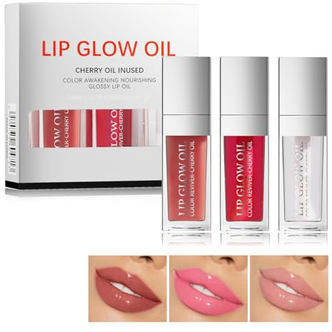 Tiejdhr 3-teiliges Lippenöl, Volumenöl, Lipgloss-Öl, Lippenbalsam mit Farbe, Lippenpflege, pflegend, langanhaltend, Pa Glanzöl – Set C