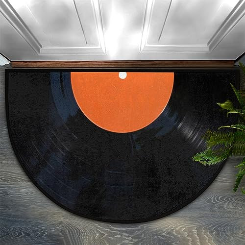 Bioputty Vinyl Records Music Disk Half Round Door Mat Indoor Entrance, Music Records Non Slip Absorbent Doormats, 18 x 30 Wear Resistant Semi Circle Floor Mats Area Rugs for Home Kitchen Patio