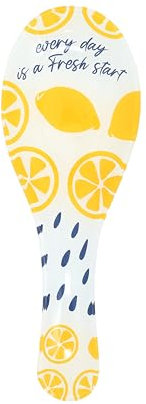 Pavilion - Every Day Is A Fresh Start - Lemon Patterned Glass 9.25 Spoon Rest Vintage Spring Yellow Kitchen Decor