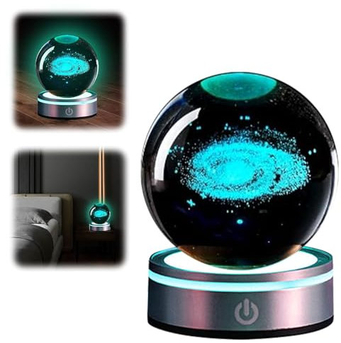 Bola de Cristal 3D, 8cm Sistema Solar Bola de Cristal Planetas Bola de Cristall con Base de la Lámpara del LED, Regalos de Astronomía de Planeta para Adultos Amantes de la Astronomía (Vía Láctea)