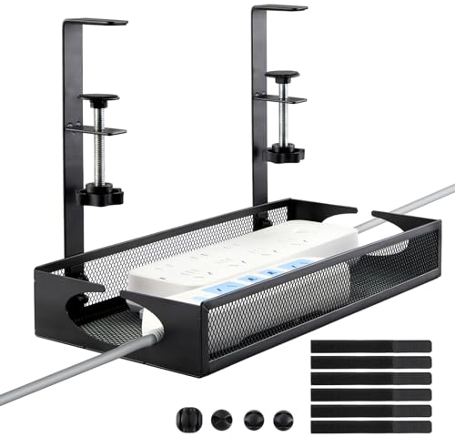 AGPTEK Kabelmanagement unter dem Schreibtisch, 2 Installationsarten ohne Bohren, Kabelführung zur ordentlichen Kabelaufbewahrung, Kabelkorb mit Klemme für Büro, Zuhause, Schwarz