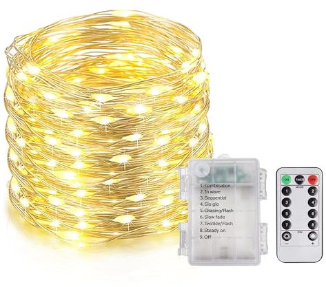 EvaStary Lichterkette Batteriebetrieben, 20M 200 LED Silberdraht-Lichter mit 8 Modi IP65 Wasserdichte, Lichterkette Innen für Garten, Patio, Zimmer, Party, Weihnachtsfeier Hochzeit, DIY (Warmweiß)
