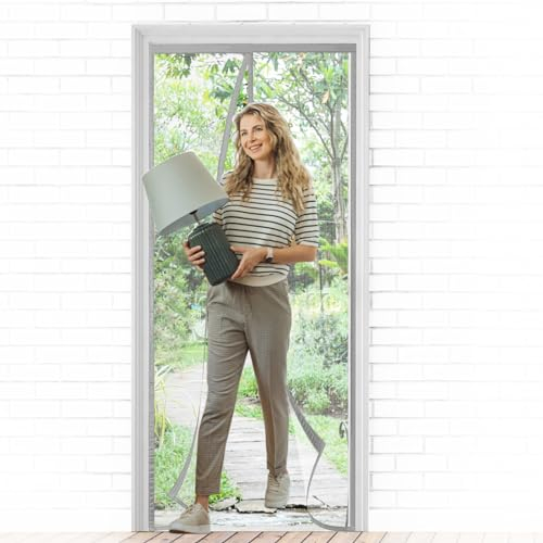 Moustiquaire pour Porte 70x210cm, Moustiquaire Porte en Matériaux Modernes, Fermeture Automatique, Restez à l'écart des Moustiques, Gris