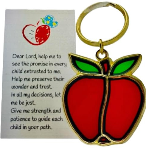 Westmon Works Teacher Apple Keychain with Prayer Card Acrylic Key Fob with Metal Ring Appreciation Gift for Educators, Multi-color, S