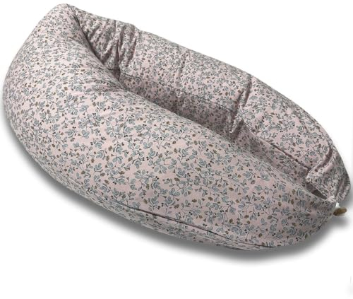 HOBEA-Germany Stillkissen 190 cm x 76 cm XXL Lagerungskissen Schwangerschaftskissen für Baby und Erwachsene Seitenschläferkissen Stillkissen mit Bezug aus Bio Baumwolle, Blumenranken Rosa