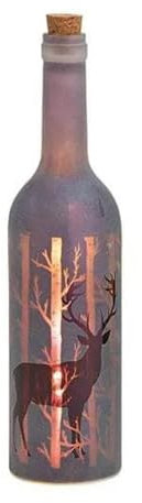 Deko LED Glasflasche - Lichterflasche mit Hirsch Dekor in dunkelrot - braun, B/H/T 7 x 30 x 7 cm