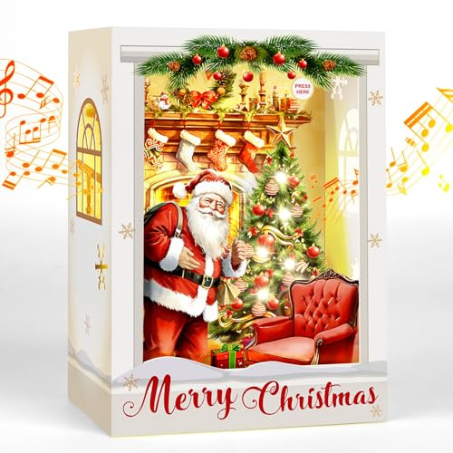 FEIMAITE Weihnachtskarten, Pop-Up-Weihnachtsmann-Weihnachtskarte, musikalische Frohe Weihnachtskarte, Weihnachtsgeschenke für Frauen, Männer, Kinder, Ehemann, Ehefrau, Mutter, Vater