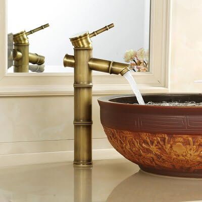 Robinet de lavabo en laiton antique robinet de style bambou finition bronze vintage robinet d'évier en cuivre mitigeur chaud et col(6)