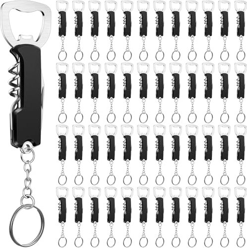 Ziliny 48 llaveros abrebotellas a granel, abridor de botellas de vino, abridor de cerveza, llavero de acero inoxidable de 3.25 pulgadas, sacacorchos para camarero, sacacorchos, abridor de llaves de