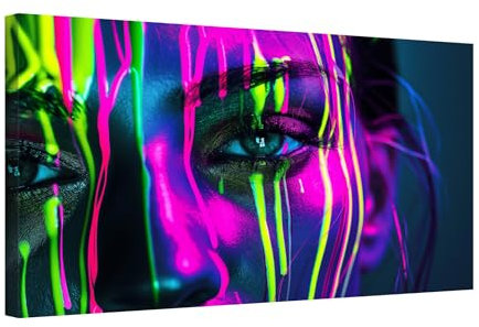 altdecor Bilder Porträt 1-teilig, 70 x 50 cm Wandbild Deko Kunstdruck auf Leinwand Modern, Bild für das Wohnzimmer Schlafzimmer Esszimmer Poster Design - Bunt Frau Abstrakt Neon Gesicht
