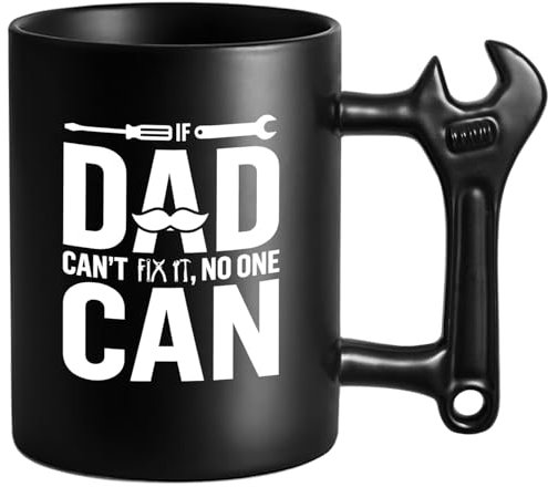 LOZACHE Coffee Mug with Spanner Wrench Handle, If Dad Can't Fix Ceramic Milk Cup, Funny Gifts from Daughter and Son on Father's Birthday, Christmas, Father's Day