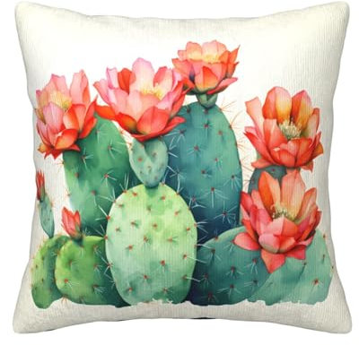 Kingww Aquarell-Kaktus-Kissenbezüge, 50 x 50 cm, dekorative Kissenbezüge, Dekoration, quadratisch, 50 x 50 cm