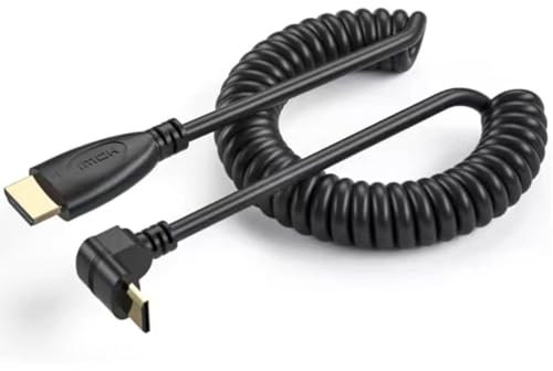 Komost Mini HDMI to HDMI Coiled Cable - 6.6Ft V2.0 Ultra HD 4K 60Hz, 1080p, 3D Mini HDMI to HDMI Cable for Projector, Monitor, Camcorder - Flexible Coiled Mini HDMI Cable (Down)