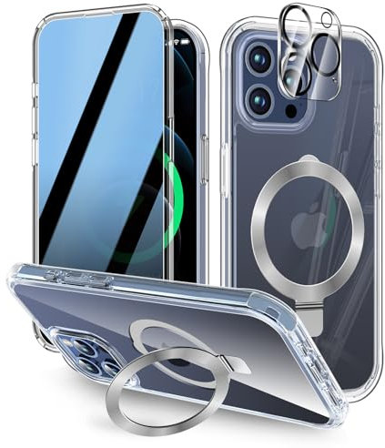 [Built-in Anti Peep Screen Protector & Invisible Magnetic Kickstand] Privacy Case for iPhone 11 Pro Max [ With Camera Lens Protector] [Compatible with MagSafe] Full-Body Drop Proof Phone Case - Clear