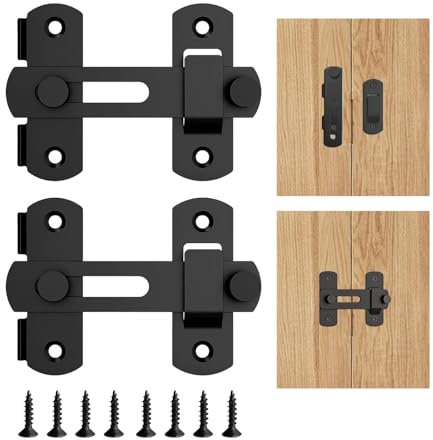 2 PCS Sliding Barn Door Lock, Outdoor Garden Wooden Door Lock Stainless Steel Door Bolt Latch Buckle Flip Slide Latch Hardware 180 Degree Safety Door Bolt Latch for Wooden Gates Fence Door Cabinet