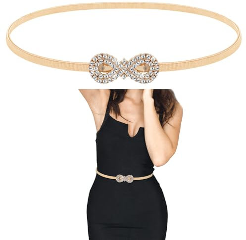 Teaaha Damen Gold Stretchgürtel, Schmal Metall Dünner Gürtel, Taillengürtel, Elastischer Taillengürtel, Für Frauen (70cm)