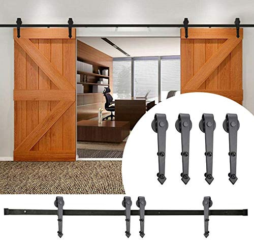 OHMG Kit d'accessoires pour porte coulissante 366 cm, Avec roulettes et rail pour porte coulissante, Noir, Kit de rail robuste pour double porte