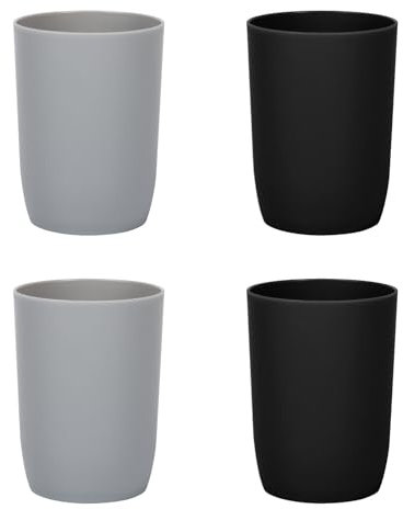 Topsky Lot de 4 gobelets à brosse à dents pour enfants - En plastique - Pour adultes, adolescents et enfants (280 ml, noir + gris)